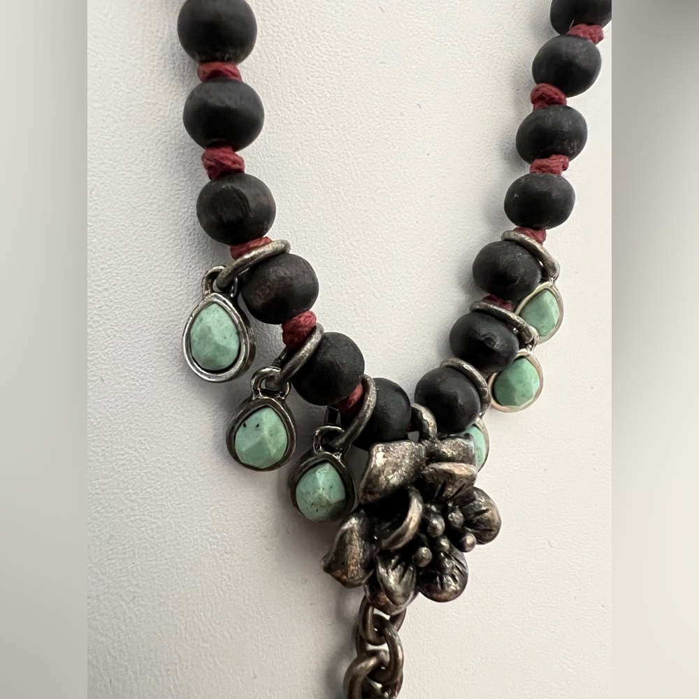 Lucky Brand Beaded Necklace Floral Charm Silver Tone Purple Bohemian - Picture 6 of 14